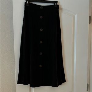 Susan Graver Linen Blend Black A-Line Skirt with Button Detail